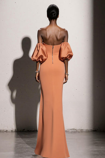 Off The Shoulder Orange Mermaid Long Evening Dress